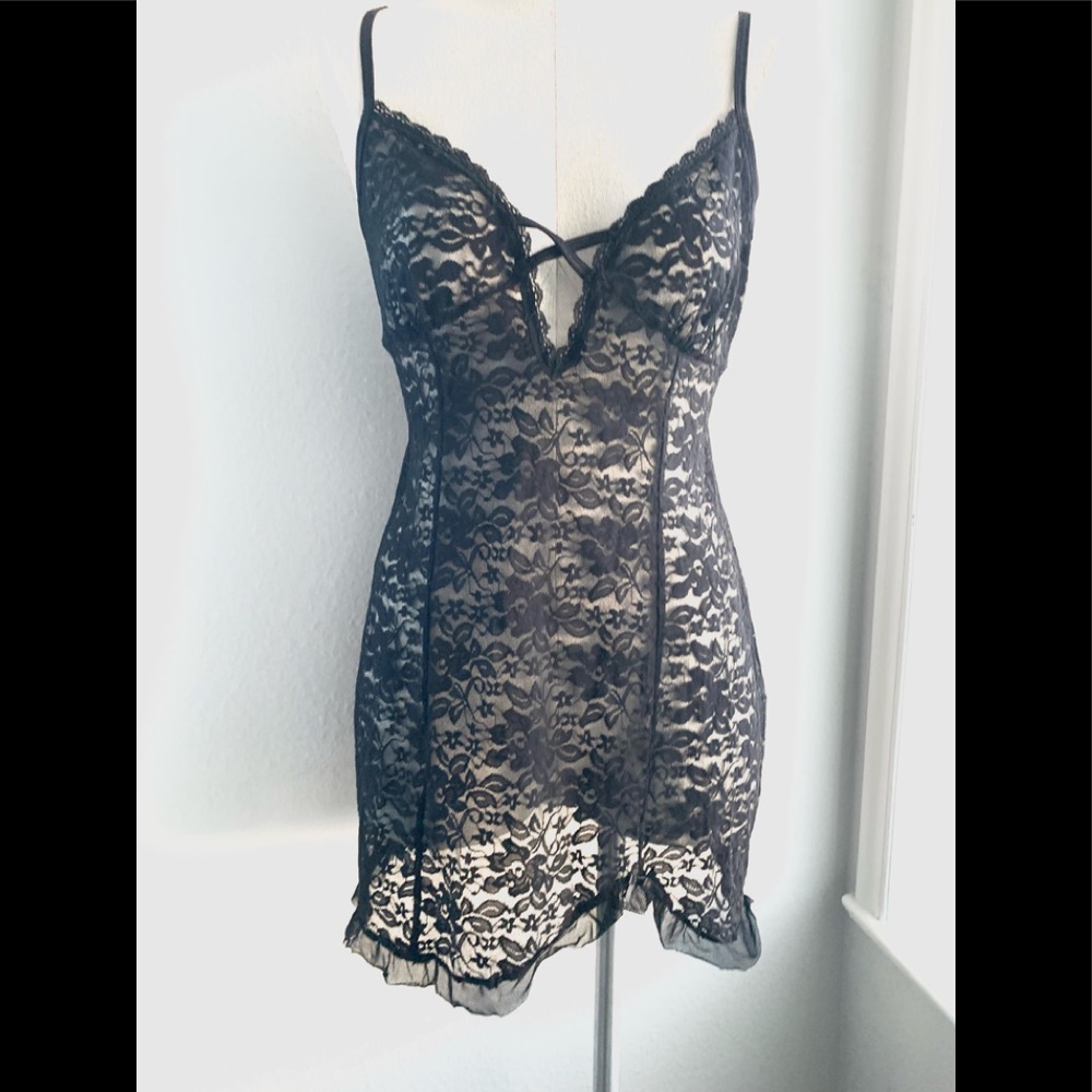 SECRET TREASURES SLEEPWEAR S 4-6 NIGHTGOWN SEXY BLACK LACE